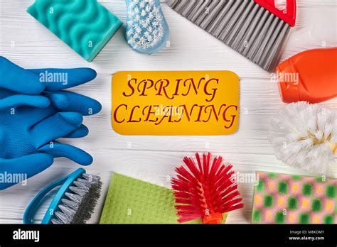 Spring Cleaning Background With Supplies Stock Photo Alamy