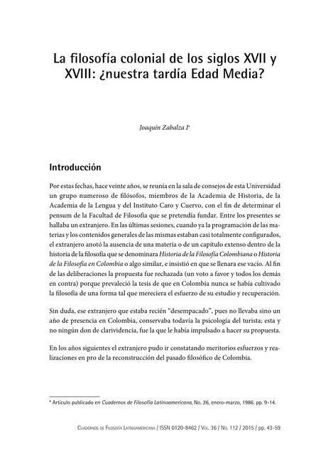 Filosof A Colonial De Los Siglos Xvii Y Xviii Nuestra Tard A Edad