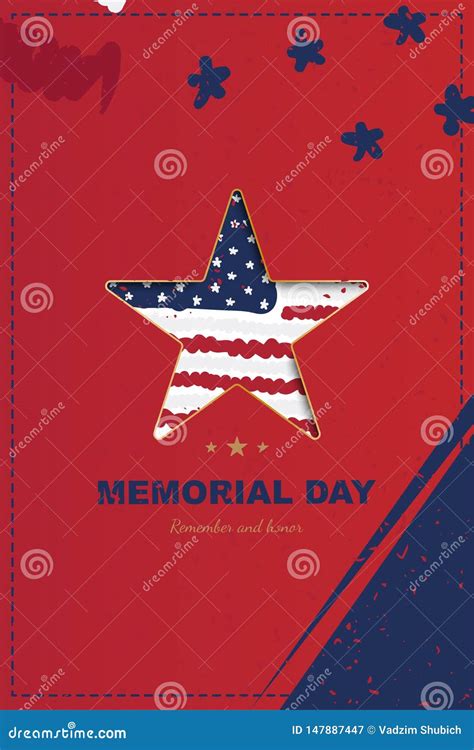 Happy Memorial Day Vertical Banner With A Big Star With A Shadow On