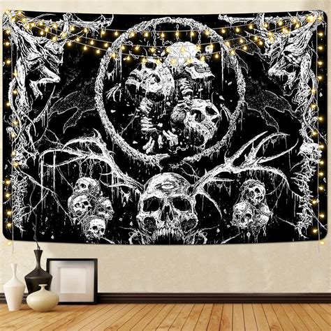 Uspring Usping Skull Tapestry Goat Skeleton Eye Tapestries Black And