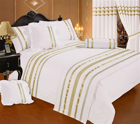 Glamour White With Gold Trim Double Bed Duvet Quilt Cover Set