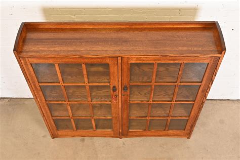 Stickley Style Mission Oak Arts And Crafts Double Bookcase For Sale At 1stdibs Mission Style