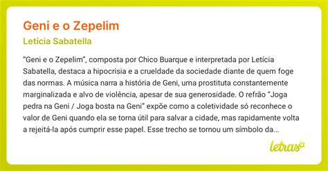 Geni E O Zepelim Significado - Significado da música GENI E O ZEPELIM (Letícia Sabatella) - LETRAS.MUS.BR
