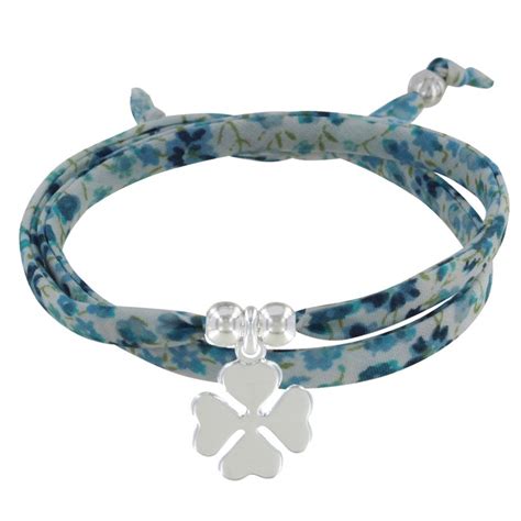 Bracelet Double Tour Lien Liberty et Trèfle Argent Colors Azur LES