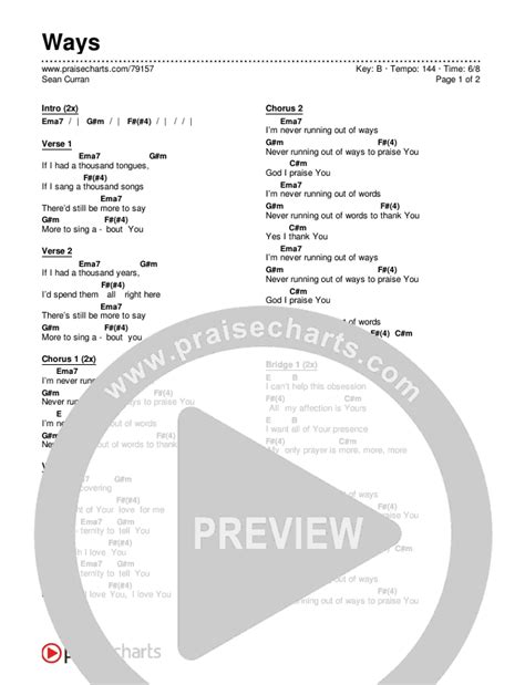 Ways Chords PDF (Sean Curran) - PraiseCharts