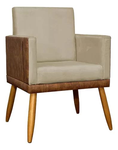 Poltrona Decorativa Reforçada Lis Suede Corino Pé Palito Cor Nude Desenho Do Tecido Suede Liso