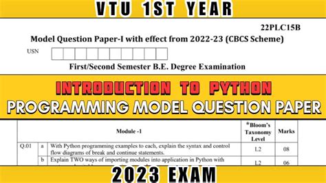 MODEL QUESTION PAPER OF INTRODUCTION TO PYTHON PROGRAMMING 1ST YEAR VTU