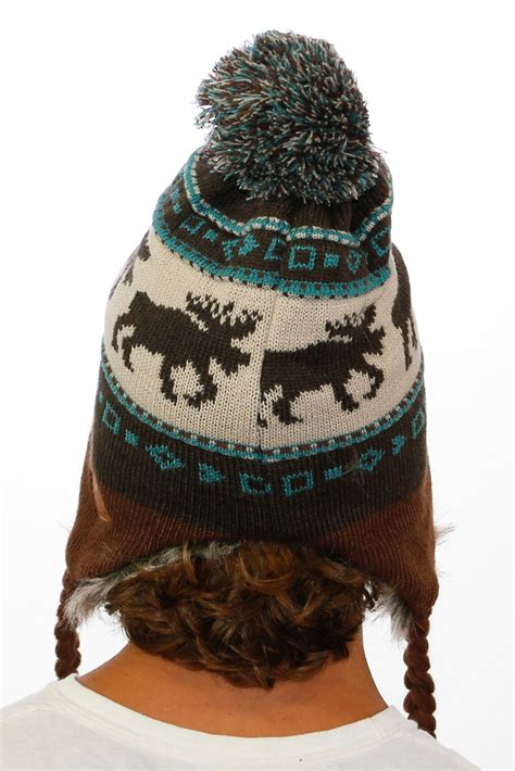 Knitted Faux Fur Ear Flap Winter Ski Hat Brown Moose Lodge Etsy