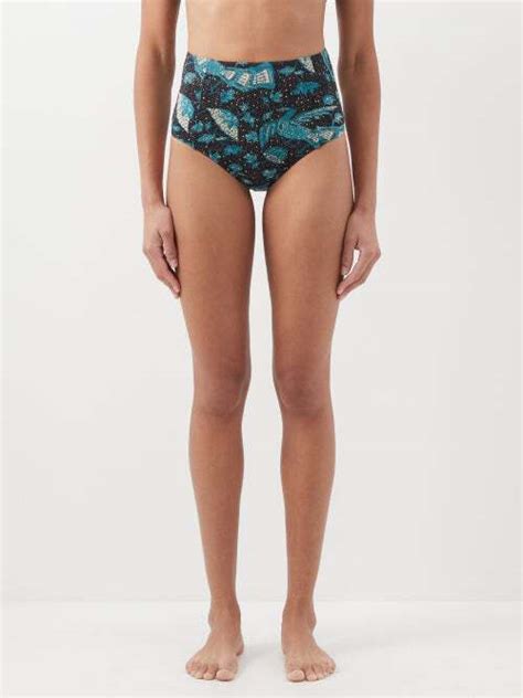 Ulla Johnson Zahara Floral Print High Rise Bikini Briefs Navy Print