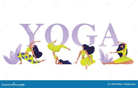 Yoga Class Concept Banner With Women Figures In Different Poses And