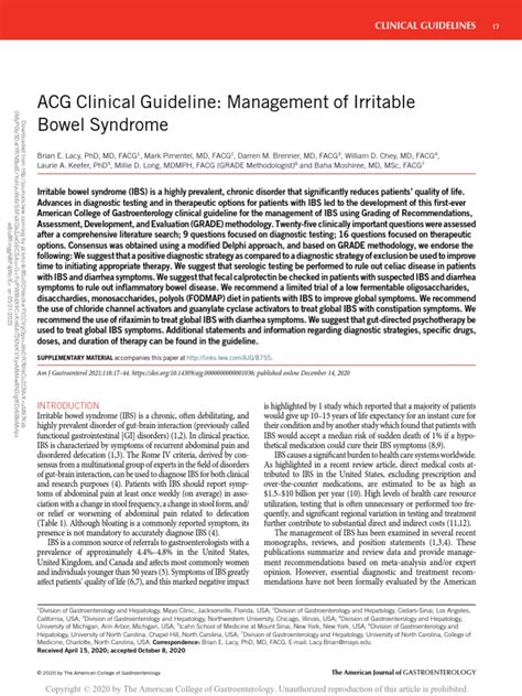 Acg Clinical Guideline Management Of Irritable11 Pdf Irritable