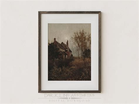 Old Fall Mill Painting Vintage Moody Cottagecore Dark Autumn - Etsy