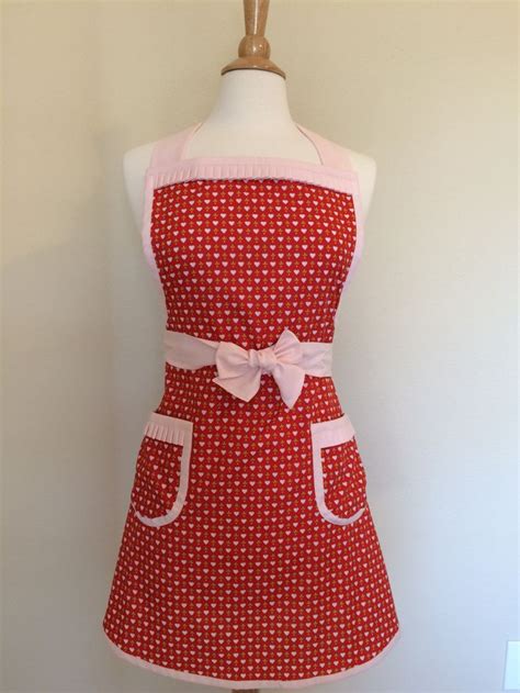 Retro Apron Red With Pink Hearts Heart Print Kitschy Retro Etsy