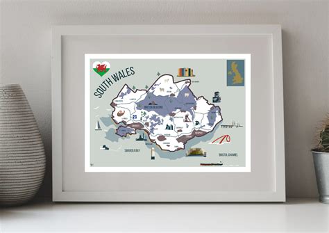 Map of South Wales Art Print - Ed Lewis Art and Design - Buy now