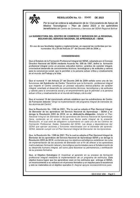 13 00490 Resolución Adjudicación I Convocatoria Apoyo Medios