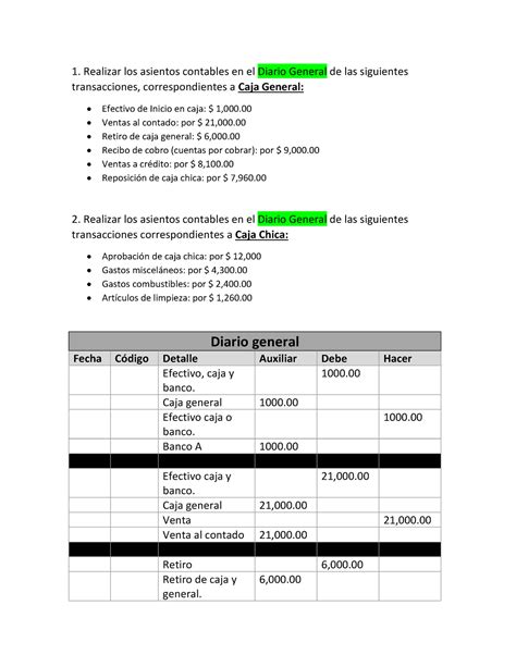 Unidad Actividad Asientos De Caja Chica Y Caja General Realizar