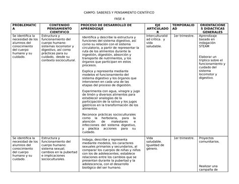 Fase Sesion Descripcion De Plan Campo Saberes Y Pensamiento