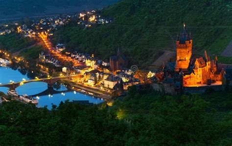 Castle at Cochem on Mosel River, Germany Stock Image - Image of night, cruise: 369139