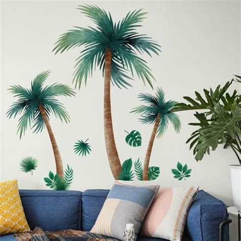 Stickers Muraux Palmier Noir Grand Autocollant Mural Plante Tropical