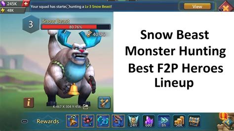 Lords Mobile Snow Beast Monster Hunting Best F2P Heroes Lineup YouTube