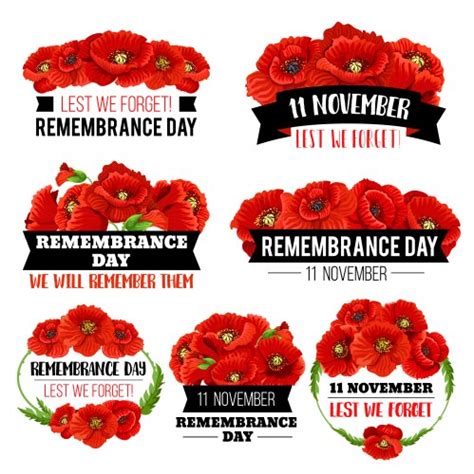 11 November Poppy Remembrance Day Card Royalty Free Vector