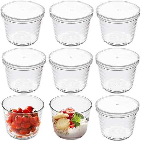 Prep Savour 9 Pack 6 8 Oz Small Glass Bowls With Plastic Lids Clear