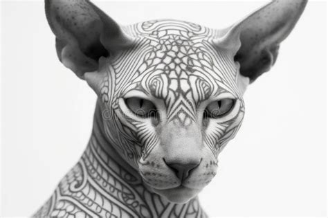 Tattoo Studio Concept Closeup Of Sphynx Cat With Body Tattoo Ai