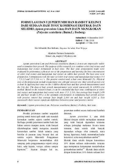 View Of FORMULASI DAN UJI PERTUMBUHAN RAMBUT KELINCI DARI SEDIAAN HAIR