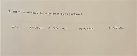 List the intermolecular forces present in following | Chegg.com