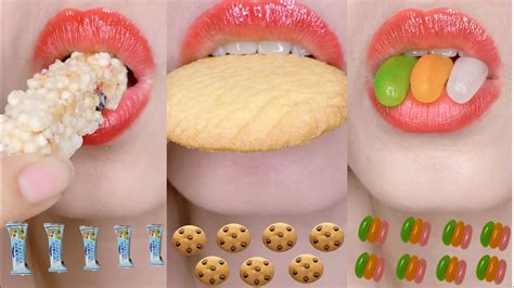 Asmr Emoji Food 🍮🍪🍬🍦🧁 Cookies Party Eating Sounds Mukbang 먹방 Asmr