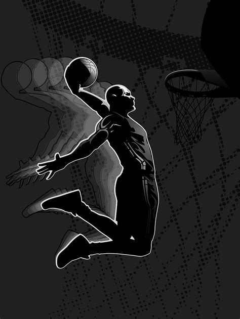 Mural Basketball Slam Dunk In Black And White Basketball Black And