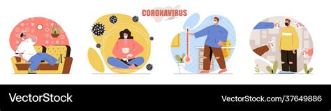 Coronavirus Concept Scenes Set People Wearing Vector Image