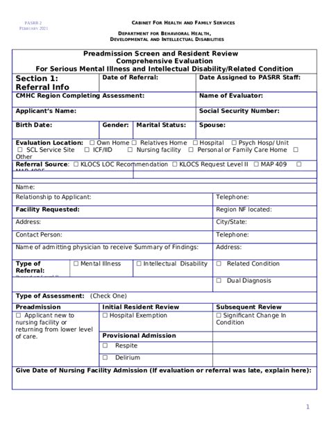 Preadmission Screening Resident Review Pasrr Dbhdid Ky Doc