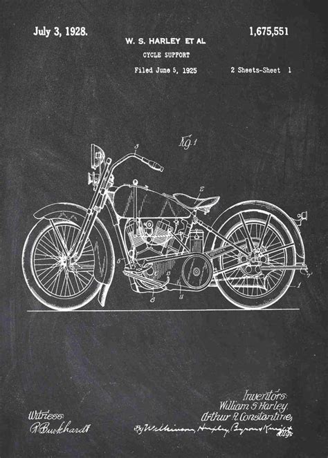 Harley Davidson Motocycle Patent Print Harley Davidson Poster In The