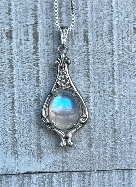 Rainbow Moonstone Necklace Solid Sterling Silver June Birthstone