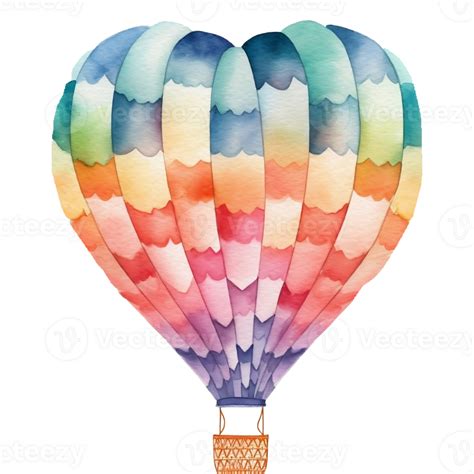 A Colorful Hot Air Balloon Is Flying In The Sky Watercolor Illustration Ai Generative 24867798 Png