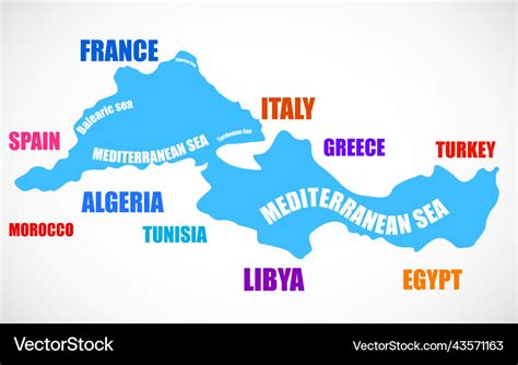 Mediterranean sea map boundaries of Royalty Free Vector