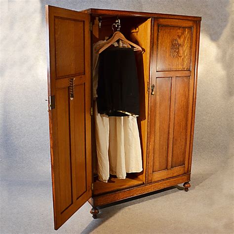 Antique Wardrobe Oak Edwardian English Armoire Compactum Linen Press