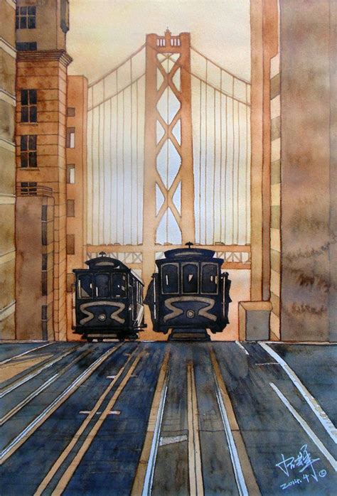 San Francisco trams | Watercolor house painting, San francisco print ...