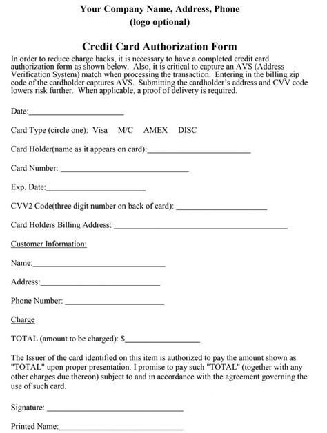 The Amazing Credit Card Authorization Form Template Pdf Fillable