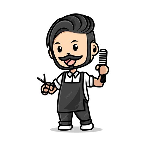 Premium Vector Cute Barber Vector Cartoon Happy Hipster Barber Man