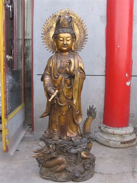 001376 48 Huge Chinese Bronze South China Sea Guanyin Riding A Dragon