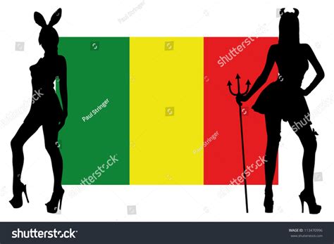 The Mali Flag With Silhouettes Of Women In Sexy Royalty Free Stock