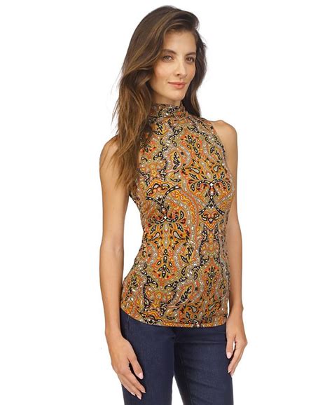 Michael Kors Womens Paisley Ruched Mock Neck Top Macys