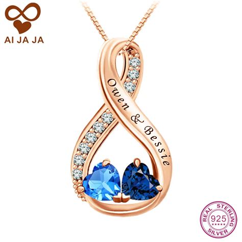 Aijaja 925 Sterling Silver 2 Names Birthstones Infinity Necklaces