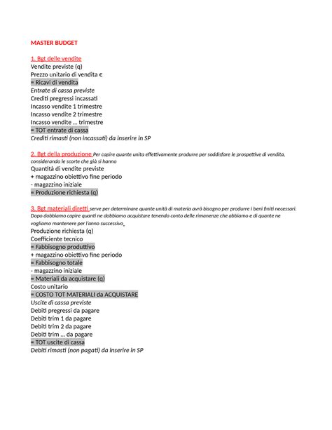 Schema Per Master Bgt Riassunto Strategia Aziendale E Business