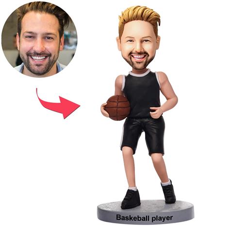 Custom Basketball Player Dribbling In Black Uniform Bobbleheads With