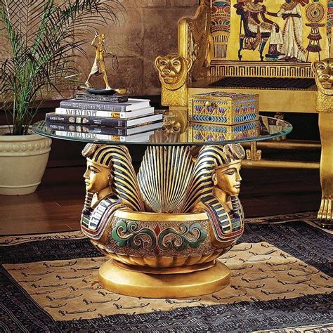 Three Heads Of Tutankhamen Sculptural Glass Topped Table In