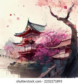 Japan Traditional Sumie Painting Fuji Mountain Stock Illustration