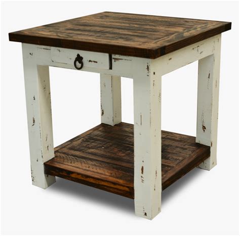 Cottage Rustic Square End Table Distressed White White Distressed